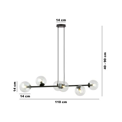 Chandelier on a string ROSSI 6xE14/10W/230V black/clear