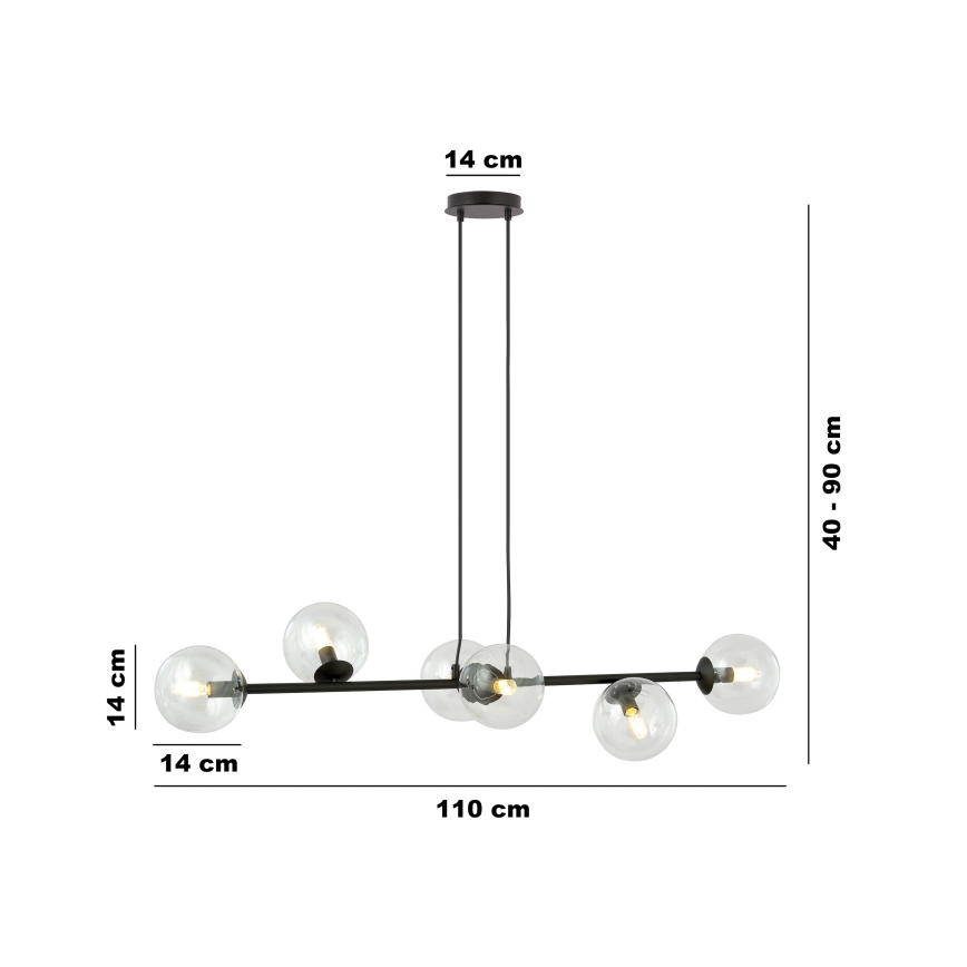 Chandelier on a string ROSSI 6xE14/10W/230V black/clear