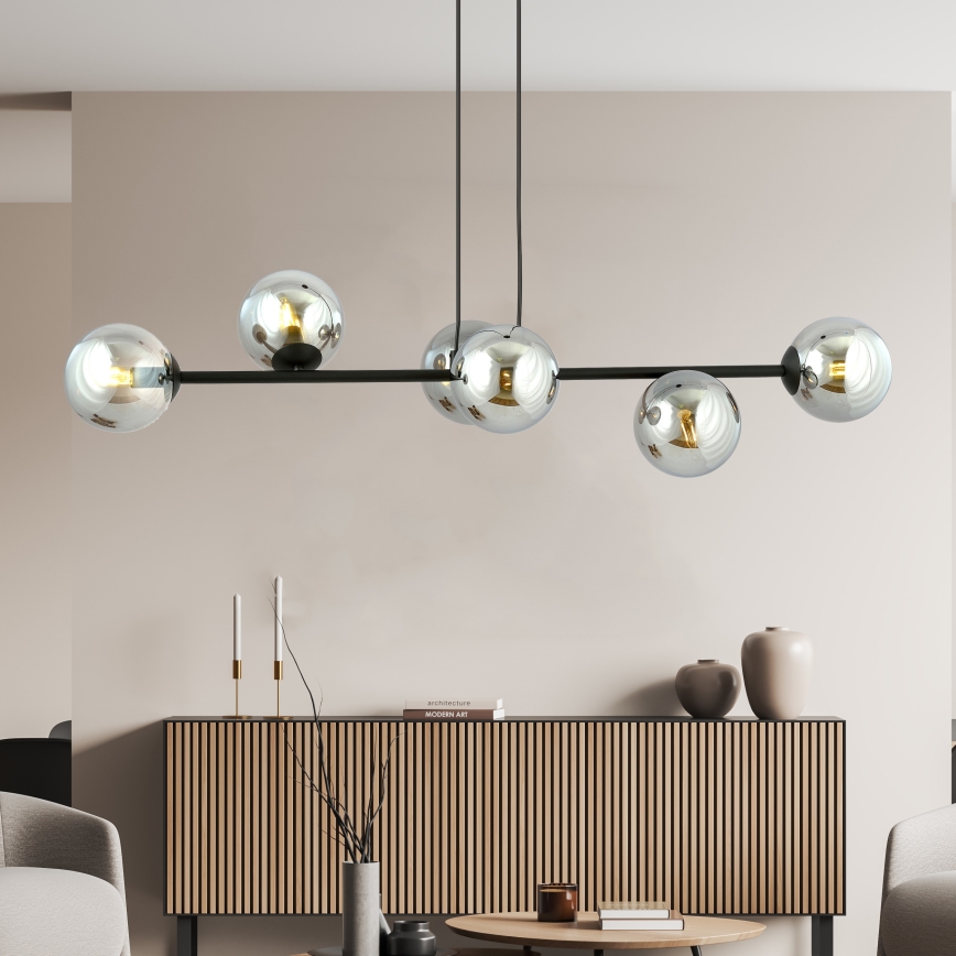 Chandelier on a string ROSSI 6xE14/10W/230V black/grey