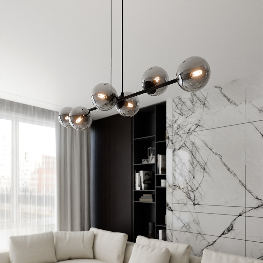 Chandelier on a string ROSSI 6xE14/10W/230V black/grey