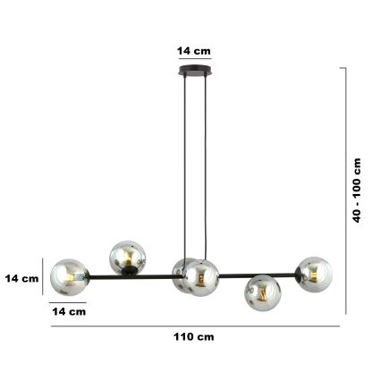 Chandelier on a string ROSSI 6xE14/10W/230V black/grey