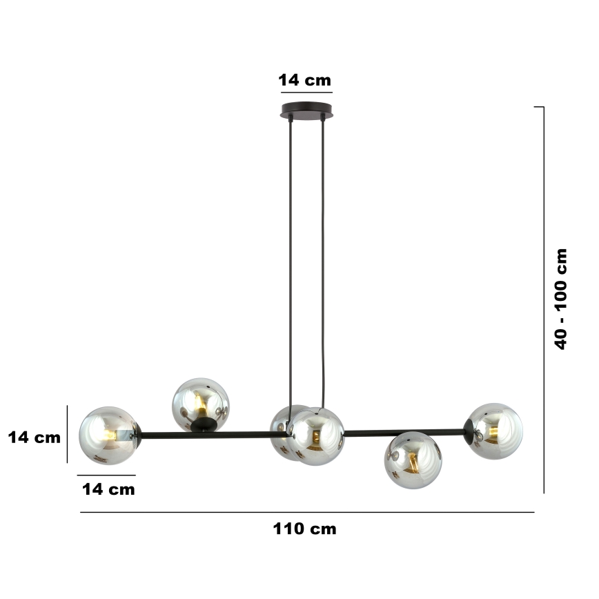 Chandelier on a string ROSSI 6xE14/10W/230V black/grey