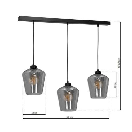 Chandelier on a string SANTIAGO 3xE27/60W/230V black