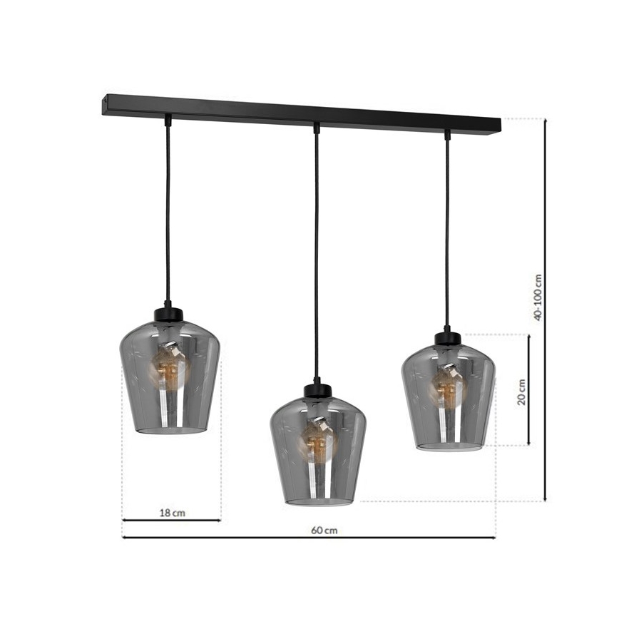 Chandelier on a string SANTIAGO 3xE27/60W/230V black