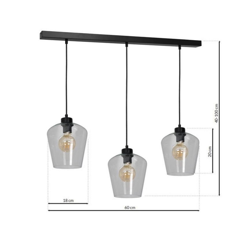 Chandelier on a string SANTIAGO 3xE27/60W/230V clear