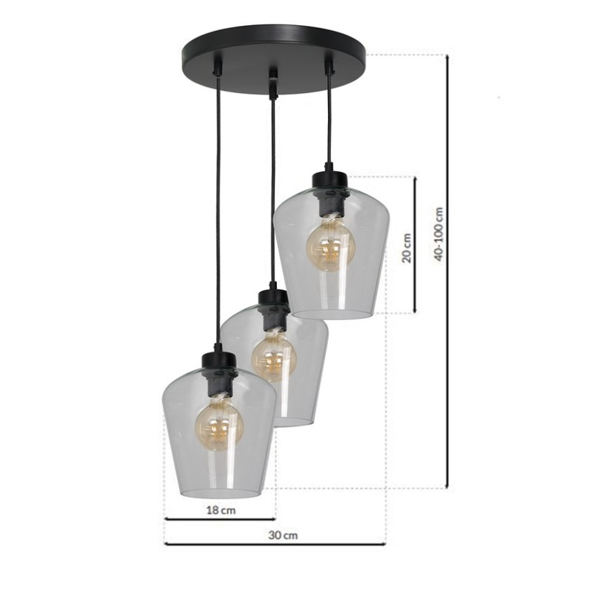 Chandelier on a string SANTIAGO 3xE27/60W/230V clear