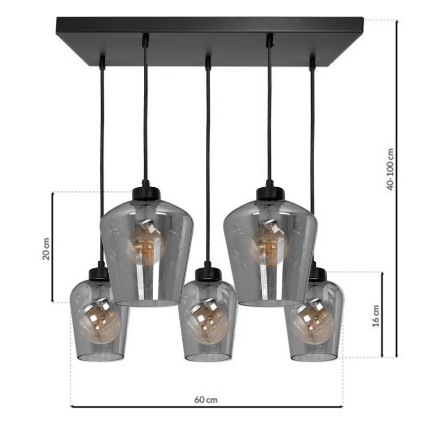 Chandelier on a string SANTIAGO 5xE27/60W/230V black