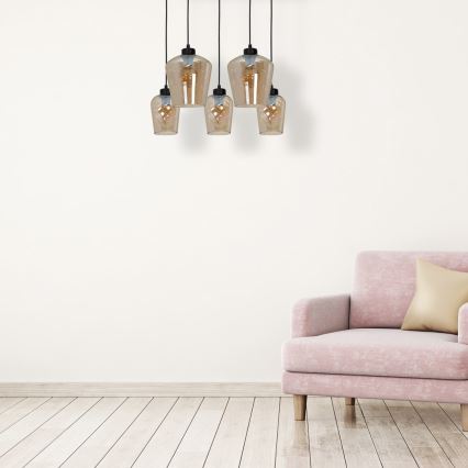 Chandelier on a string SANTIAGO 5xE27/60W/230V brown