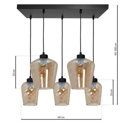 Chandelier on a string SANTIAGO 5xE27/60W/230V brown