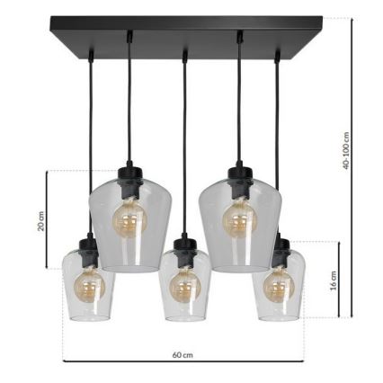 Chandelier on a string SANTIAGO 5xE27/60W/230V clear