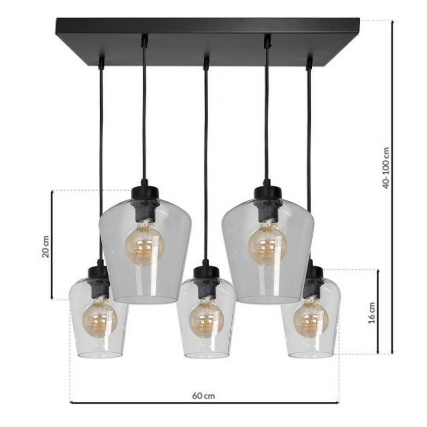 Chandelier on a string SANTIAGO 5xE27/60W/230V clear