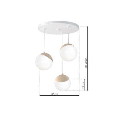 Chandelier on a string SFERA WOOD 3xE14/40W/230V