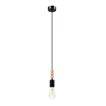 Chandelier on a string SIMON 1xE27/60W/230V black/beech - FSC certified
