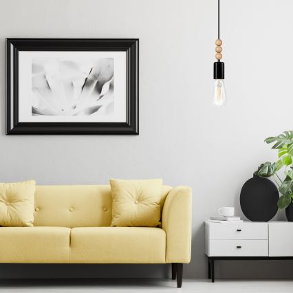 Chandelier on a string SIMON 1xE27/60W/230V black/beech - FSC certified