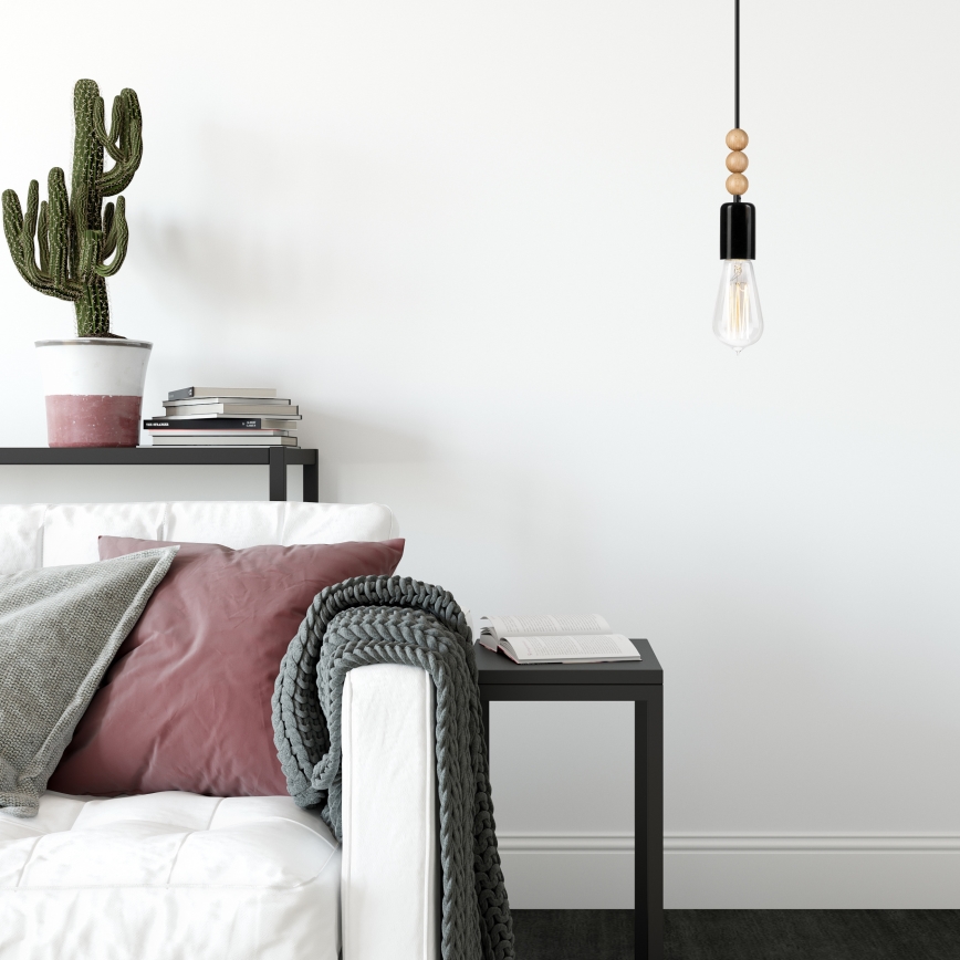 Chandelier on a string SIMON 1xE27/60W/230V black/beech - FSC certified
