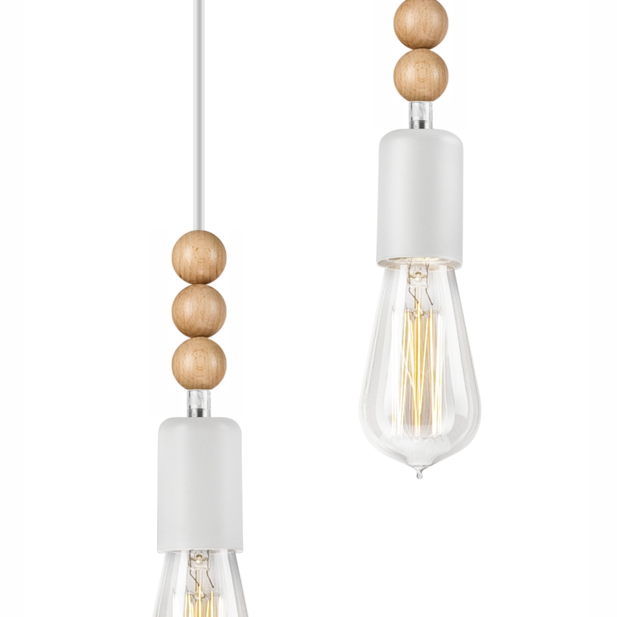 Chandelier on a string SIMON 2xE27/60W/230V white/beech - FSC certified