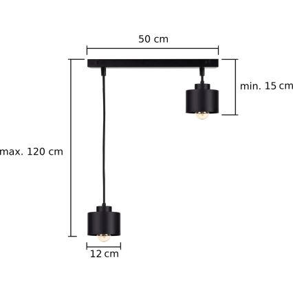 Chandelier on a string SIMPLY BLACK 2xE27/60W/230V