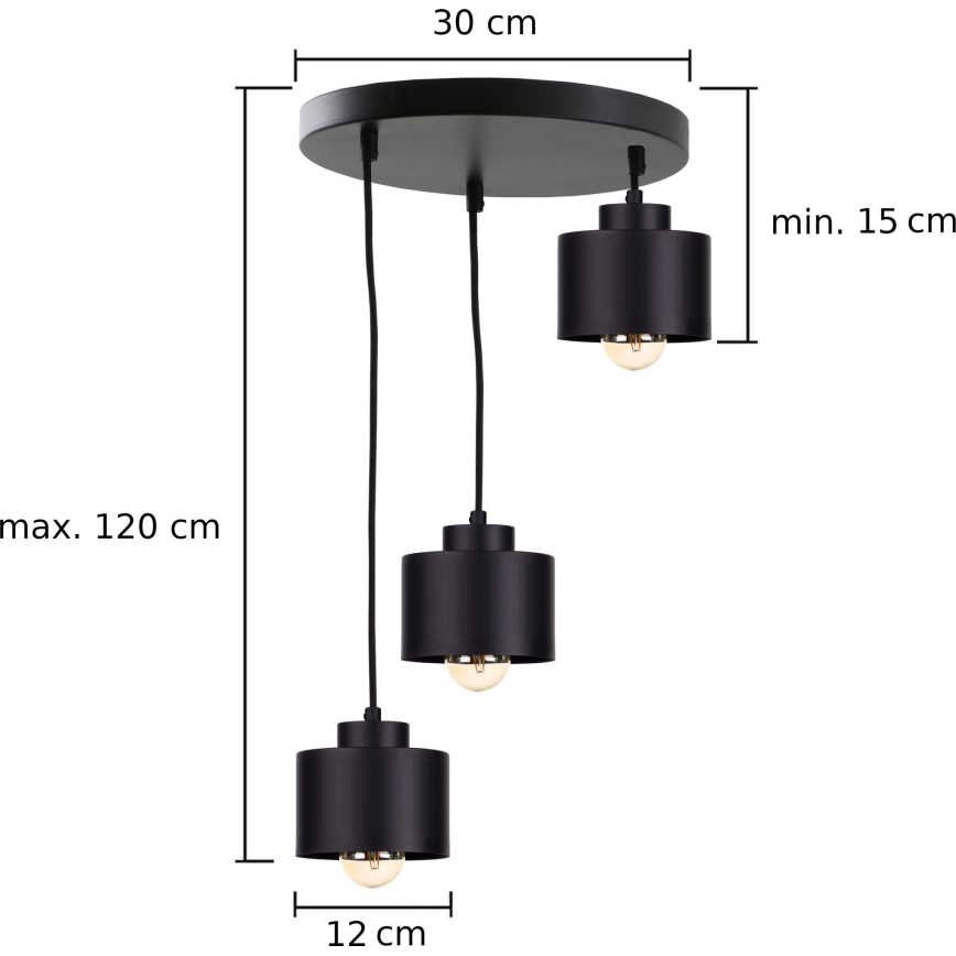Chandelier on a string SIMPLY BLACK 3xE27/60W/230V d. 32 cm