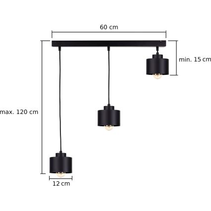 Chandelier on a string SIMPLY BLACK 3xE27/60W/230V
