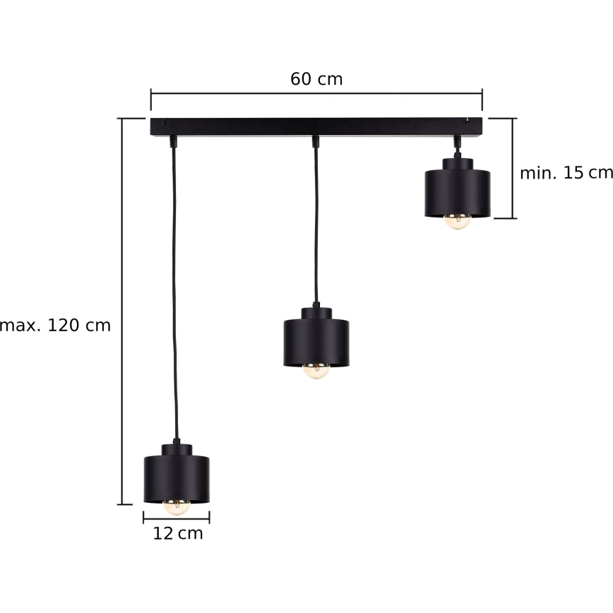 Chandelier on a string SIMPLY BLACK 3xE27/60W/230V