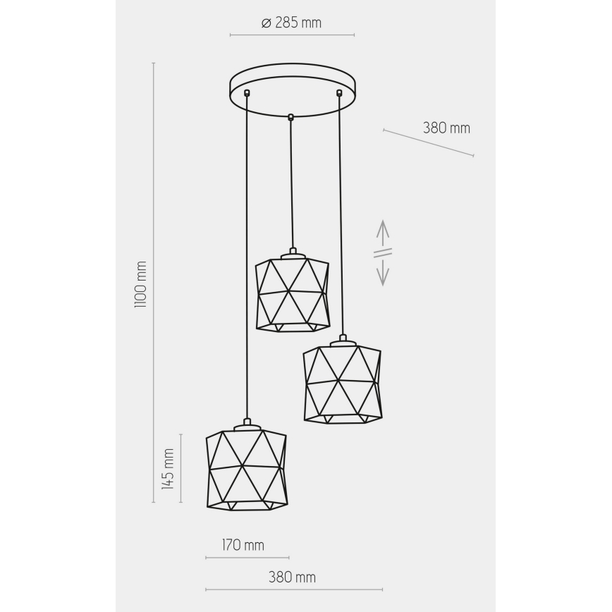 Chandelier on a string SIRO 3xE27/15W/230V black/gold
