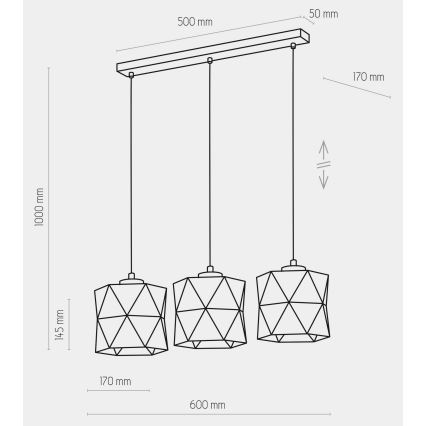 Chandelier on a string SIRO 3xE27/15W/230V white/silver