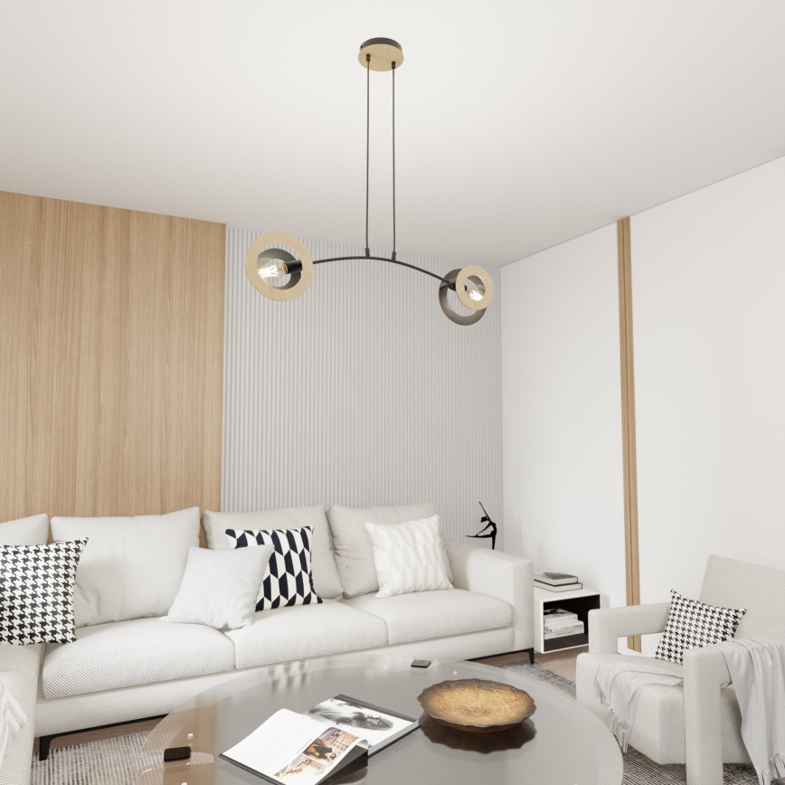 Chandelier on a string SKIVA 2xE27/15W/230V black/beige