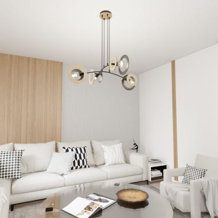Chandelier on a string SKIVA 4xE27/15W/230V black/beige