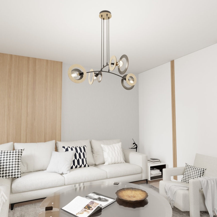 Chandelier on a string SKIVA 4xE27/15W/230V black/beige