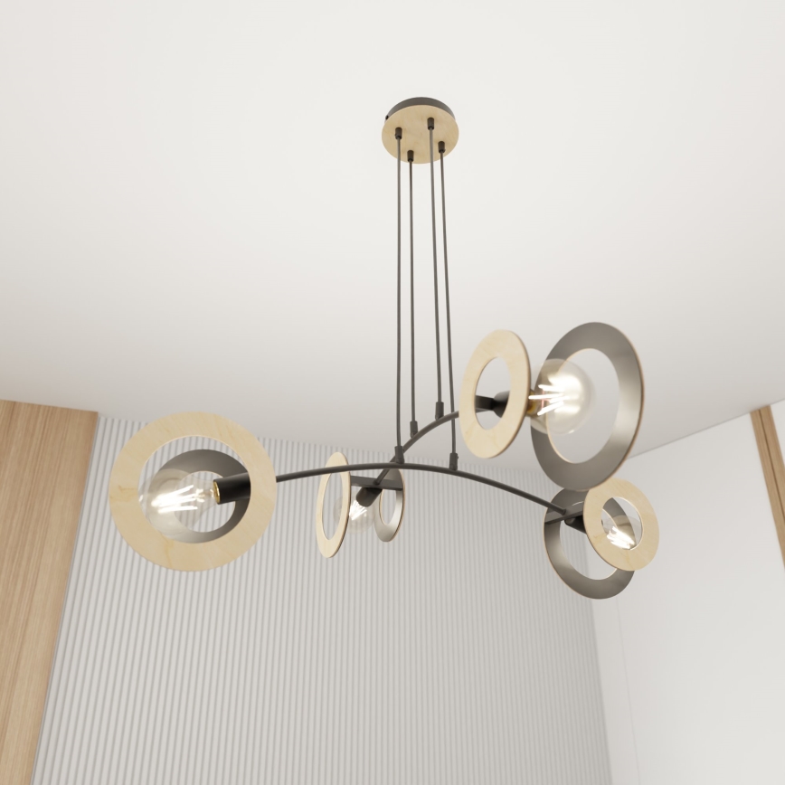 Chandelier on a string SKIVA 4xE27/15W/230V black/beige