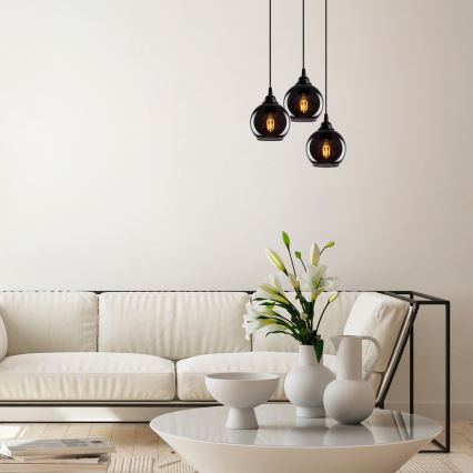 Chandelier on a string SMOKED 3xE27/40W/230V
