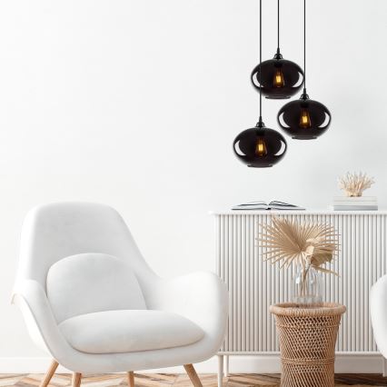 Chandelier on a string SMOKED 3xE27/40W/230V