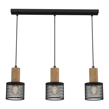 Chandelier on a string SOBRESA 3xE27/60W/230V black/wood