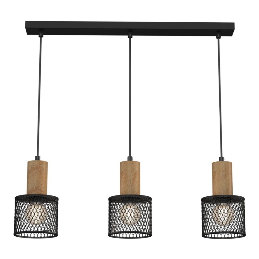 Chandelier on a string SOBRESA 3xE27/60W/230V black/wood