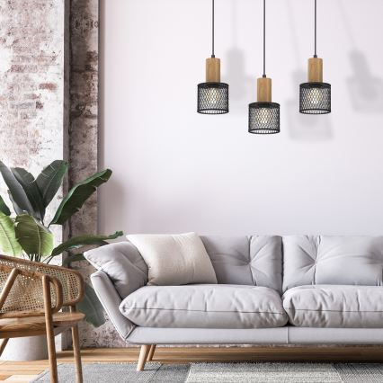 Chandelier on a string SOBRESA 3xE27/60W/230V black/wood