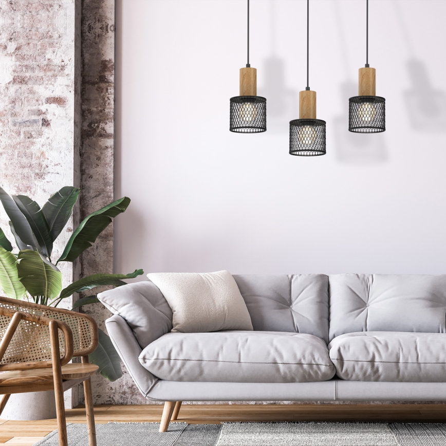 Chandelier on a string SOBRESA 3xE27/60W/230V black/wood