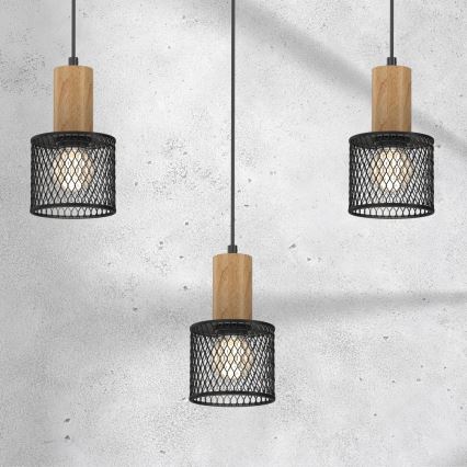 Chandelier on a string SOBRESA 3xE27/60W/230V black/wood