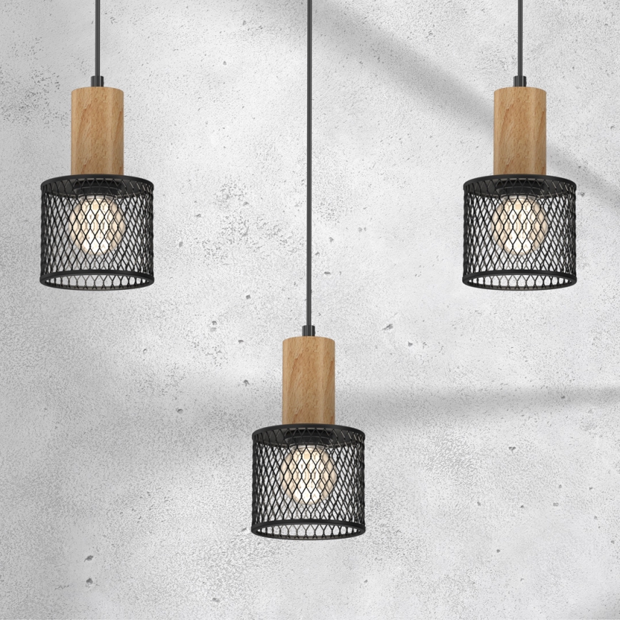Chandelier on a string SOBRESA 3xE27/60W/230V black/wood