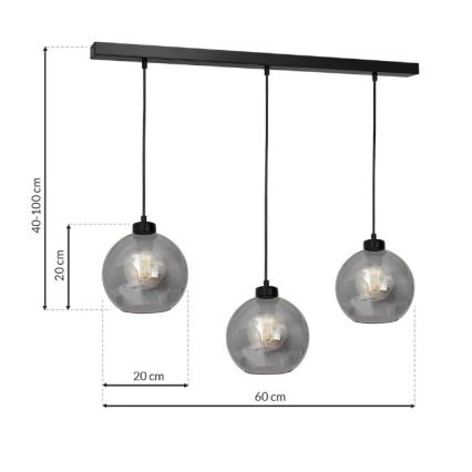 Chandelier on a string SOFIA 3xE27/60W/230V black