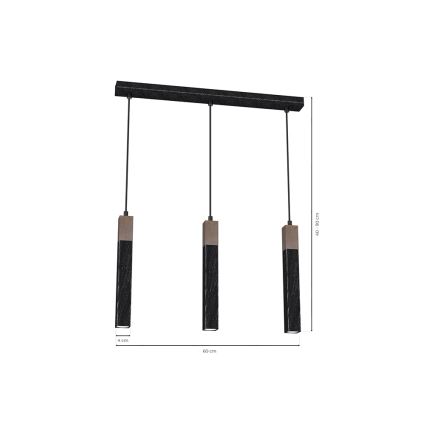 Chandelier on a string SOLO 3xGU10/MR11/40W/230V black