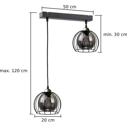 Chandelier on a string SOLO BLACK 2xE27/60W/230V black/gold