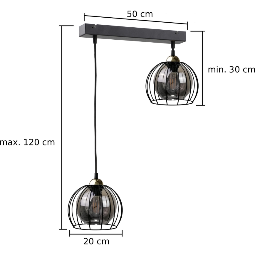 Chandelier on a string SOLO BLACK 2xE27/60W/230V black/gold