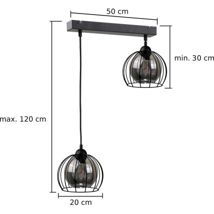 Chandelier on a string SOLO BLACK 2xE27/60W/230V