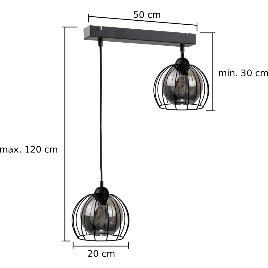 Chandelier on a string SOLO BLACK 2xE27/60W/230V