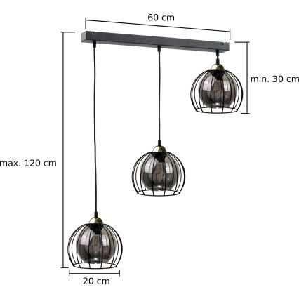 Chandelier on a string SOLO BLACK 3xE27/60W/230V black/gold