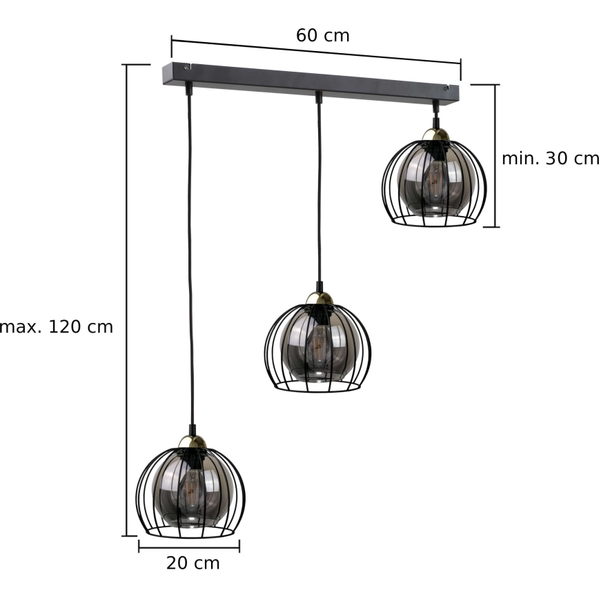 Chandelier on a string SOLO BLACK 3xE27/60W/230V black/gold