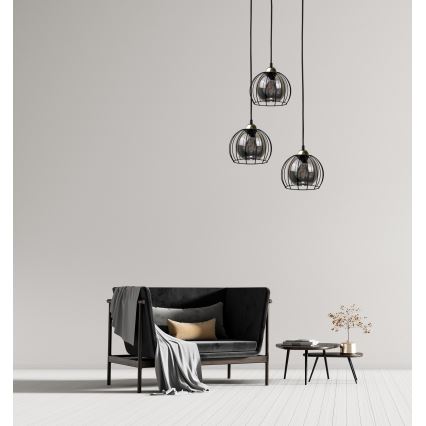 Chandelier on a string SOLO BLACK 3xE27/60W/230V black/gold