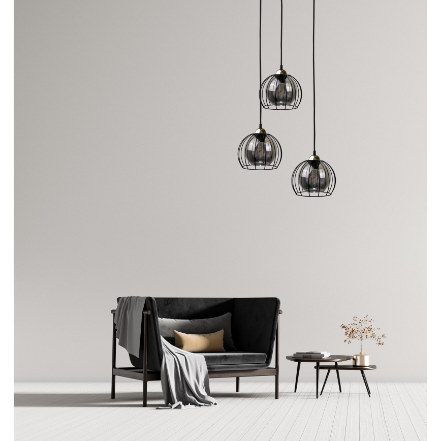 Chandelier on a string SOLO BLACK 3xE27/60W/230V black/gold