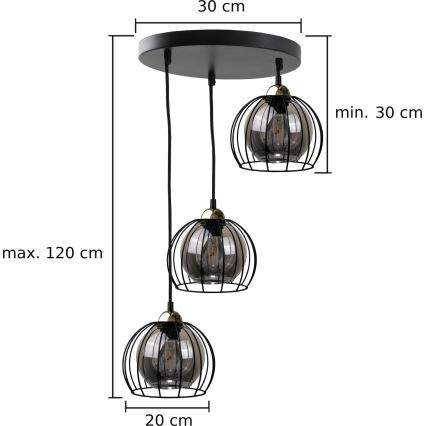 Chandelier on a string SOLO BLACK 3xE27/60W/230V black/gold