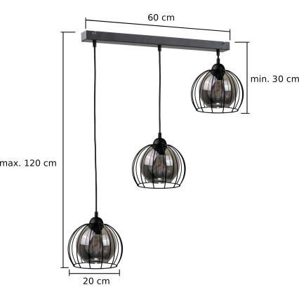 Chandelier on a string SOLO BLACK 3xE27/60W/230V